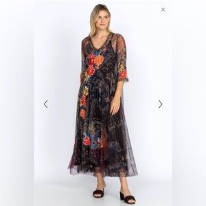 Johnny Was Kyler Mesh Maxi Dress with Colorful Embroidery